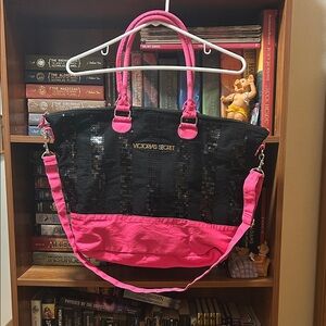 Victoria's Secret Black and Pink Sequin Tote
